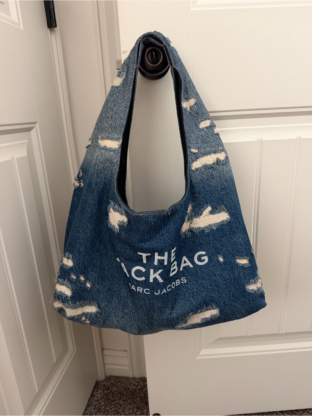Marc Jacobs Distressed Denim Shoulder Bag in Blue and White